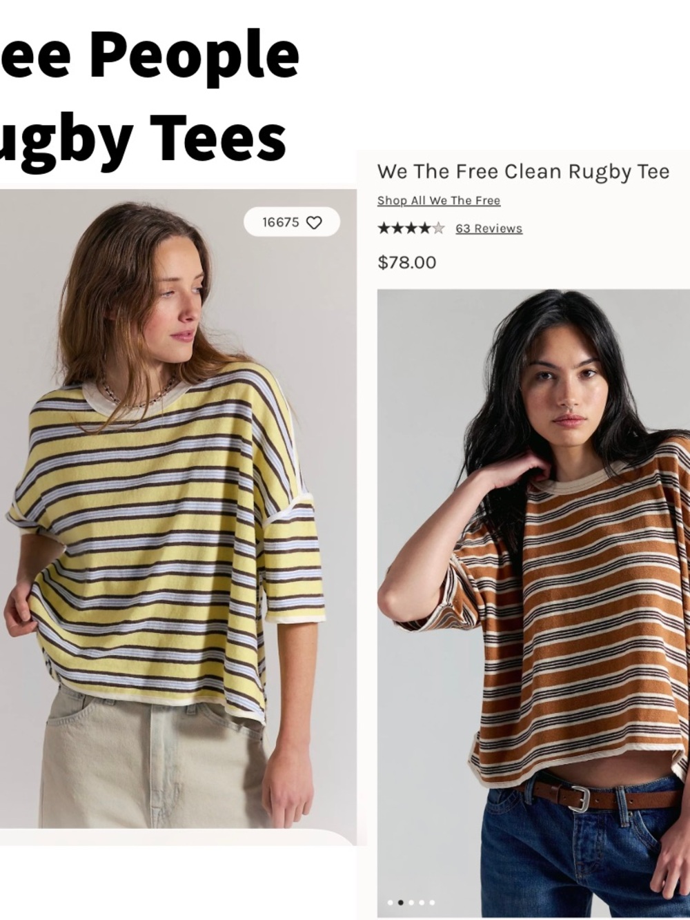 We The Free Striped Rugby Tees! Yellow & Brown combo XS